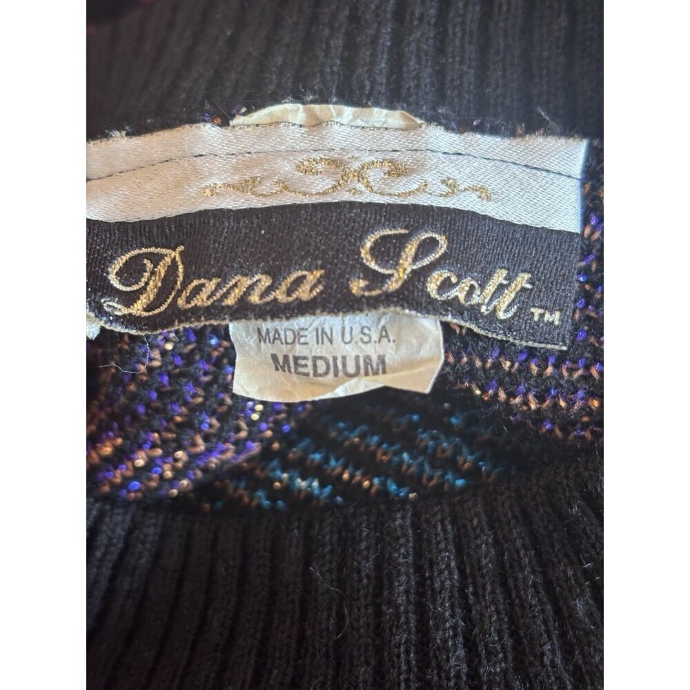 Vintage Dana Scott Womens Size M Black Sparkly Floral Tunic Sweater Mock Neck - Picture 4 of 5
